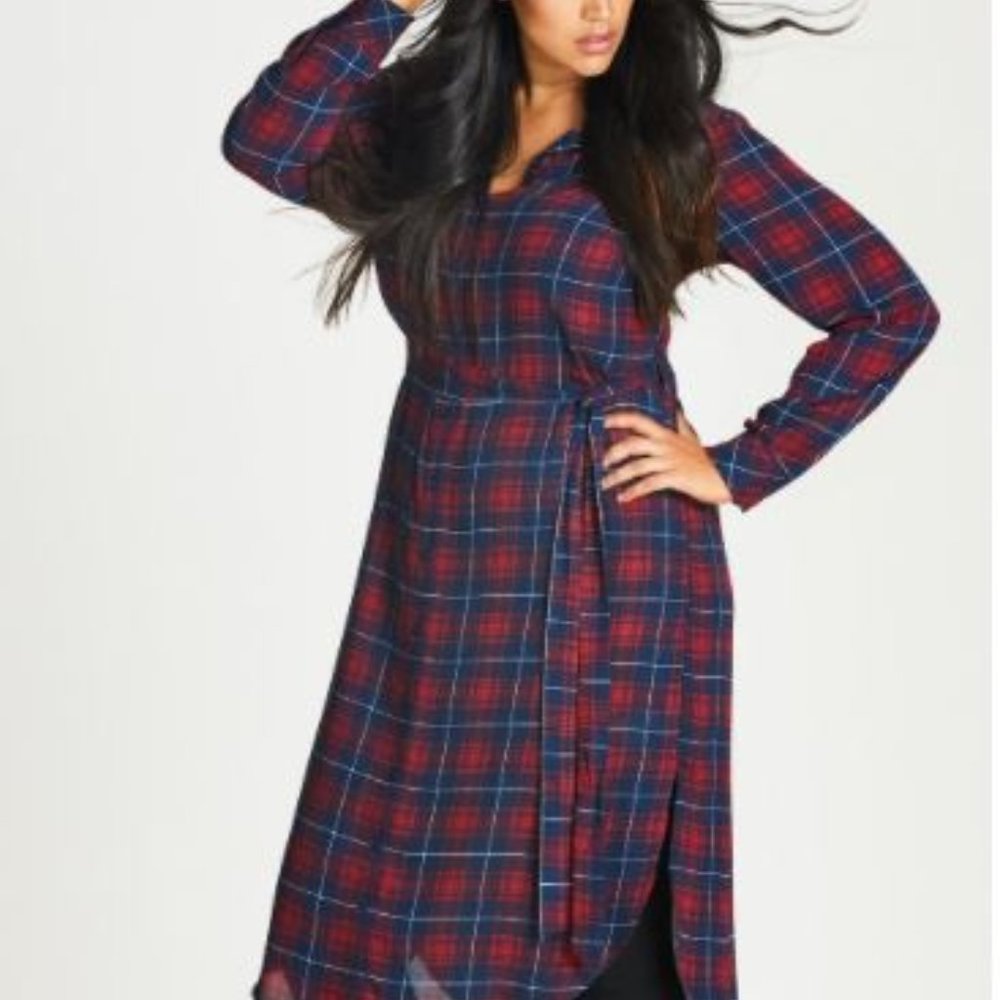 In Check Longline Plaid Print Shirt